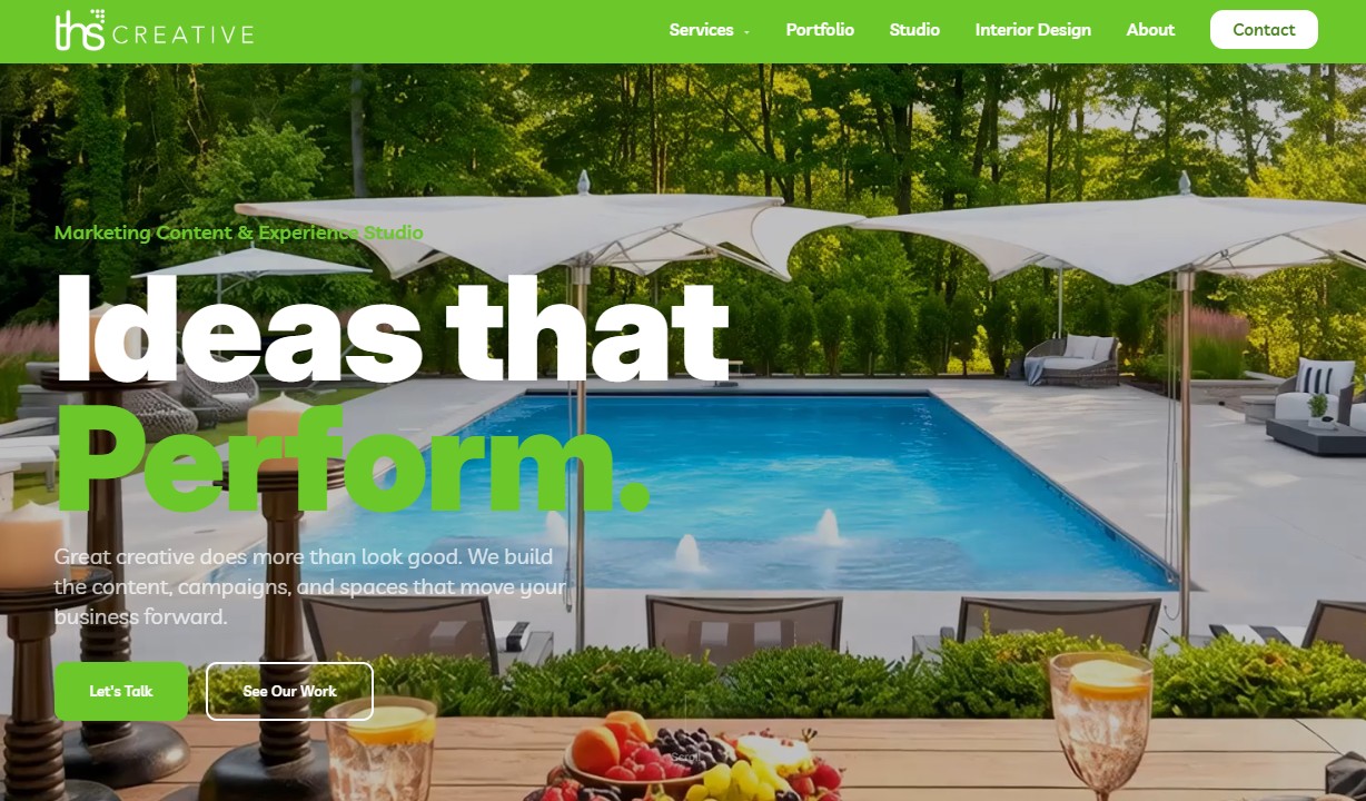 The new THS Creative homepage, showcasing the redesigned website